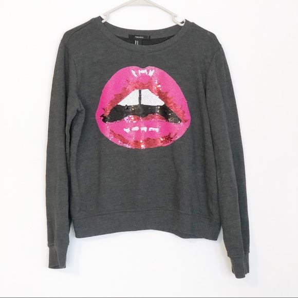 Forever 21 Tops - Forever 21 Sequined Lip Sweatshirt